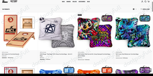 Snapshot of All Cornhole promo: 'Acl Comp Cornhole Bags from $69' - captured during verification by DontPayFull on 02-Jul-2026.