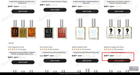 Snapshot of ALT. Fragrances promo: 'Up to 40% Off Bundles' - captured during verification by DontPayFull on 03-Jul-2026.