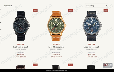 Snapshot of AVI-8 promo: 'Up to 30% Off The Spitfire Lock Chronograph Collection' - captured during verification by DontPayFull on 03-Aug-2026.