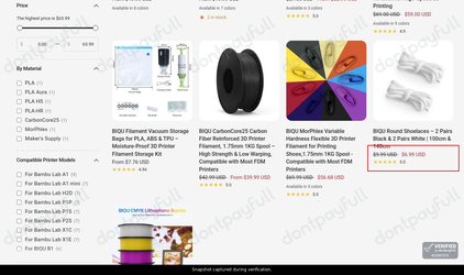 Snapshot of Biqu promo: 'Up to 30% Off Select Filaments' - captured during verification by DontPayFull on 03-Jul-2026.
