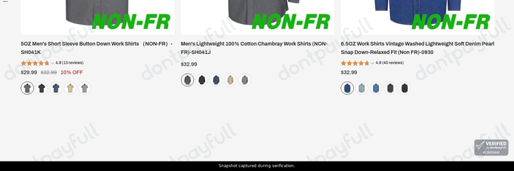 Snapshot of Bocomal promo: 'Up to 9% Off Work Shirts' - captured during verification by DontPayFull on 25-Jul-2026.