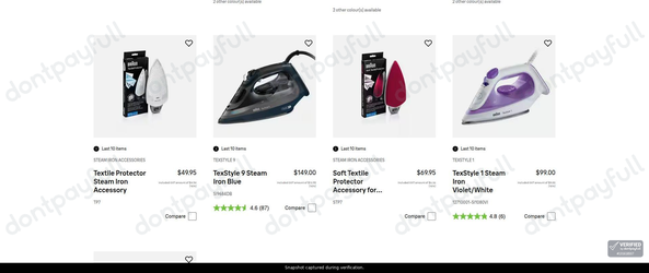 Snapshot of Braun promo: 'Find Braun Steam Irons Starting at $49' - captured during verification by DontPayFull on 16-Aug-2026.