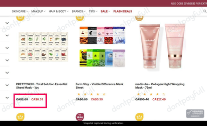 Snapshot of Stylevana promo: 'Up to 85% Off Face Masks' - captured during verification by DontPayFull on 31-Jul-2026.