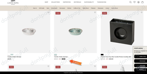 Snapshot of COSTA NOVA promo: 'Enjoy Up to 40% Off Vases and Decorative Pieces' - captured during verification by DontPayFull on 30-Sep-2026.