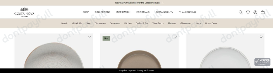 Snapshot of COSTA NOVA promo: 'Find Elegant Dinner Plates from Just $21' - captured during verification by DontPayFull on 30-Sep-2026.