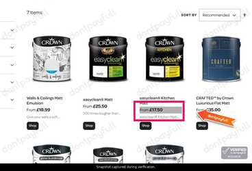 Snapshot of Crown Paints promo: 'Matt Paint from £17' - captured during verification by DontPayFull on 03-Oct-2026.