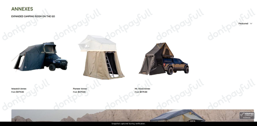 Snapshot of Cascadia Vehicle Tents promo: 'Expand Your Rooftop Tent Space with Annexes from $379' - captured during verification by DontPayFull on 24-Sep-2026.