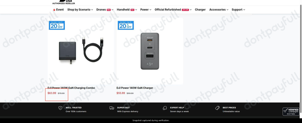 Snapshot of DJI USA promo: 'Up to 20% Off DJI Power Chargers' - captured during verification by DontPayFull on 10-Sep-2026.