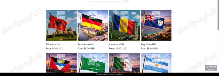 Snapshot of EVASIM promo: 'ESIMs from $4' - captured during verification by DontPayFull on 28-Oct-2026.