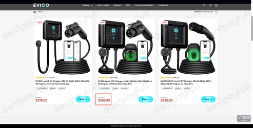 Snapshot of EVIQO promo: 'Enjoy Up to 30% Off Nema 14-50 Ev Chargers' - captured during verification by DontPayFull on 02-Jul-2026.