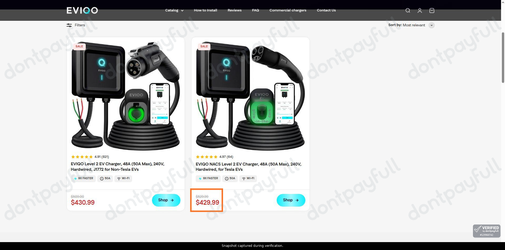Snapshot of EVIQO promo: 'Save up to $100 on Direct-wired Ev Chargers' - captured during verification by DontPayFull on 02-Jul-2026.