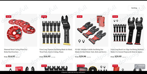 Snapshot of EZARC promo: 'Enjoy Up to 45% Off Demolition Saw Blades and Cutting Wheels' - captured during verification by DontPayFull on 29-Jun-2026.