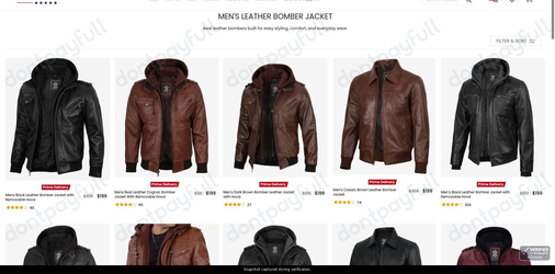 Snapshot of FJackets promo: 'Up to 45% Off Bomber Leather Jackets for Men' - captured during verification by DontPayFull on 24-Jul-2026.