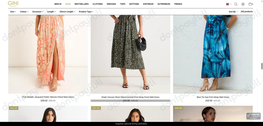 Snapshot of Gini London promo: 'Up to 30% Off Occasion Dresses' - captured during verification by DontPayFull on 27-Sep-2026.
