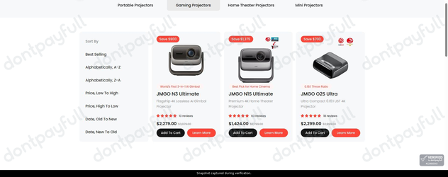 Snapshot of JMGO promo: 'Enjoy Up to 50% Off 4K Gaming Projectors' - captured during verification by DontPayFull on 30-Jun-2026.