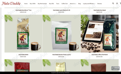 Snapshot of Hula Daddy Kona Coffee promo: 'Discover Premium Kona Coffees from Just $45' - captured during verification by DontPayFull on 30-Sep-2026.