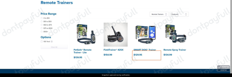 Snapshot of Invisible Fence promo: 'Remote Trainers from $129' - captured during verification by DontPayFull on 30-Sep-2026.