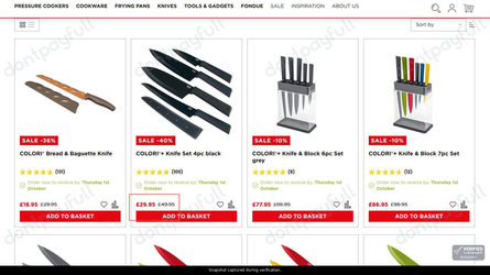 Snapshot of Kuhn Rikon promo: 'Enjoy Up to 40% Off Knife Sets' - captured during verification by DontPayFull on 29-Sep-2026.