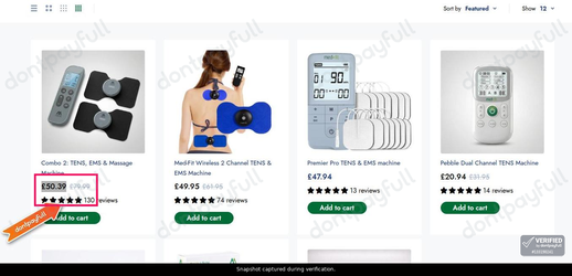 Snapshot of Med-Fit promo: 'Up to 35% Off Dual Channel TENS Machines' - captured during verification by DontPayFull on 27-Sep-2026.