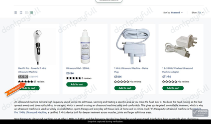 Snapshot of Med-Fit promo: 'Up to 22% Off Ultrasound Machines for Pain Relief & Recovery' - captured during verification by DontPayFull on 27-Sep-2026.