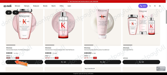 Snapshot of Noli promo: 'Up to 25% Off Kérastase Haircare' - captured during verification by DontPayFull on 27-Sep-2026.