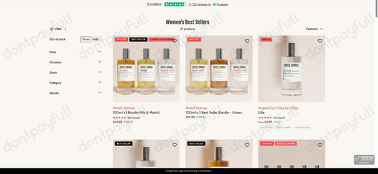 Snapshot of Noted Aromas promo: 'Up to 35% Off Best-selling Perfumes for Women' - captured during verification by DontPayFull on 03-Jul-2026.