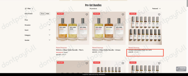 Snapshot of Noted Aromas promo: 'Up to 40% Off Pre-Set Bundles' - captured during verification by DontPayFull on 30-Jun-2026.