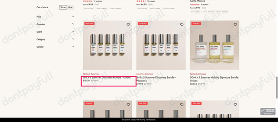 Snapshot of Noted Aromas promo: 'Save up to 40% on Fragrance Bundles' - captured during verification by DontPayFull on 03-Jul-2026.