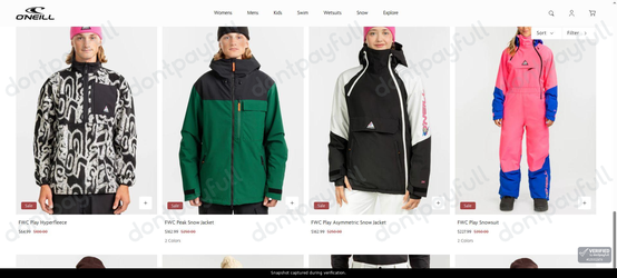 Snapshot of O'Neill promo: 'Save up to 35% on Snow Gear' - captured during verification by DontPayFull on 05-Jun-2026.