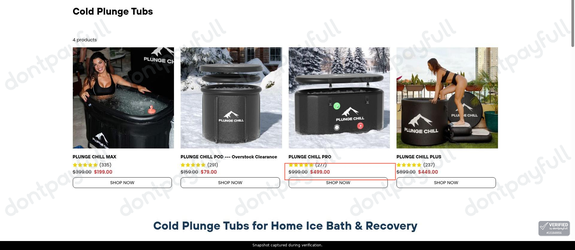 Snapshot of Plunge Chill promo: 'Enjoy Up to $500 Off Tubs for Cold Therapy' - captured during verification by DontPayFull on 17-Sep-2026.