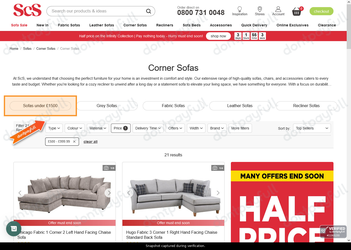 Snapshot of Poltronesofa at SCS promo: 'Corner Sofas Under £1,500' - captured during verification by DontPayFull on 03-Jul-2026.