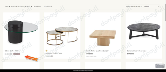 Snapshot of Regina Andrew promo: 'Up to 55% Off Expertly Crafted Coffee Tables' - captured during verification by DontPayFull on 01-Oct-2026.