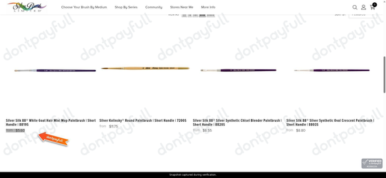 Snapshot of Silver Brush promo: 'Miniatures & Scale Modeling Brushes from $5' - captured during verification by DontPayFull on 01-Oct-2026.