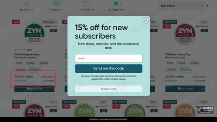 Snapshot of Prilla promo: 'Save up to $40 on Zyn Flavors' - captured during verification by DontPayFull on 30-Sep-2026.