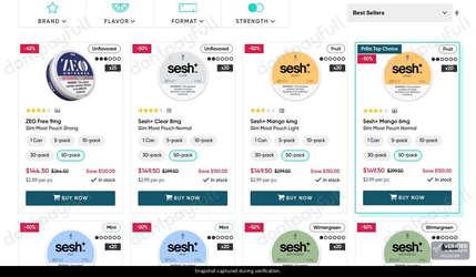 Snapshot of Prilla promo: 'Up to 50% Off Nicotine Pouches' - captured during verification by DontPayFull on 01-Jul-2026.