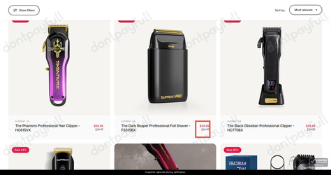 Snapshot of Suprent promo: 'Save up to 55% on Professional Clippers and Shavers' - captured during verification by DontPayFull on 21-Jul-2026.