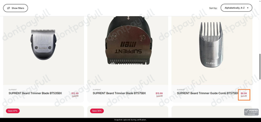 Snapshot of Suprent promo: 'Up to 65% Off Suprent Grooming Tools' - captured during verification by DontPayFull on 24-Jul-2026.