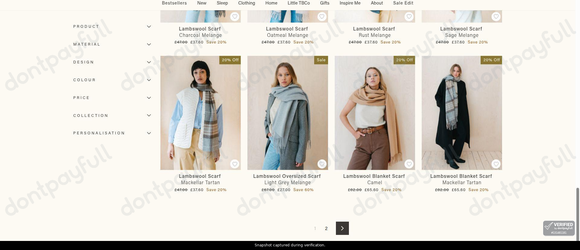 Snapshot of TBCO promo: 'Up to 60% Off Soft Lambswool Scarves' - captured during verification by DontPayFull on 08-Sep-2026.