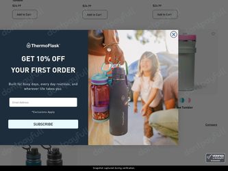 Snapshot of ThermoFlask promo: 'Up to 33% Off All Products' - captured during verification by DontPayFull on 21-Jul-2026.