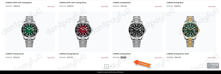 Snapshot of Tornado Store USA promo: 'Enjoy Up to 40% Off Select Lumina Timepieces' - captured during verification by DontPayFull on 27-Oct-2026.
