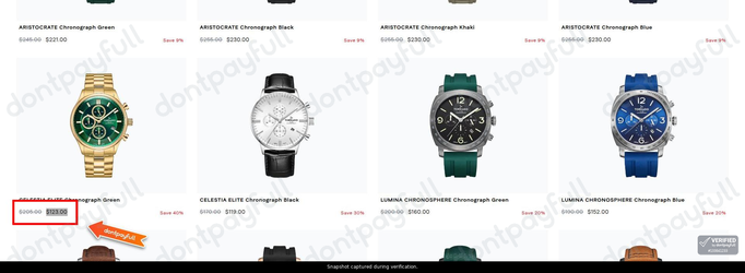 Snapshot of Tornado Store USA promo: 'Up to 40% Off Chronograph Watches' - captured during verification by DontPayFull on 26-Oct-2026.