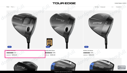 Snapshot of Tour Edge promo: 'Up to $100 Off Drivers' - captured during verification by DontPayFull on 25-Oct-2026.