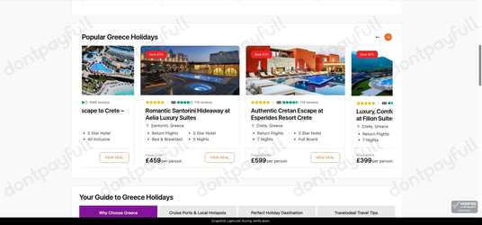 Snapshot of Travelodeal promo: 'Up to 50% Off Greece Holiday Packages' - captured during verification by DontPayFull on 25-Oct-2026.