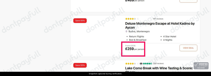Snapshot of Travelodeal promo: 'Up to 55% Off Top Deals on Holiday Packages' - captured during verification by DontPayFull on 25-Oct-2026.