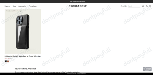 Snapshot of Troubadour promo: 'Save up to 70% on Select iPhone Cases' - captured during verification by DontPayFull on 22-Sep-2026.