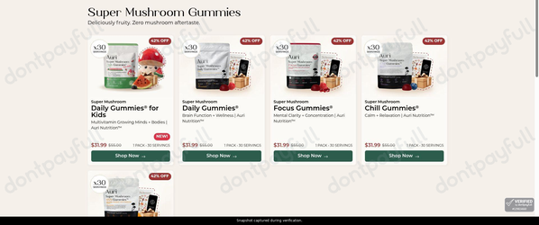 Snapshot of Auri Nutrition promo: 'Up to 40% Off Sale Products' - captured during verification by DontPayFull on 29-Jun-2026.
