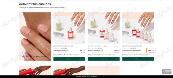 Snapshot of Manucurist promo: 'Save up to 40% on the Active Nail Care Collection' - captured during verification by DontPayFull on 29-Jun-2026.