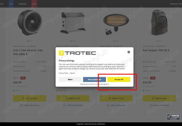 Snapshot of Trotec promo: 'Up to 60% Off Home Heaters' - captured during verification by DontPayFull on 11-Jun-2026.