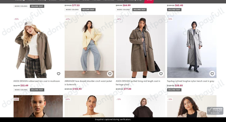 Snapshot of ASOS promo: 'Up to 55% Off Women's Sale Coats and Jackets' - captured during verification by DontPayFull on 04-Apr-2026.