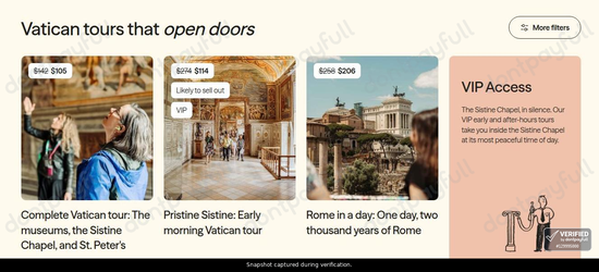 Snapshot of WalksDevour promo: 'Up to 60% Off Vatican Tours & Experiences' - captured during verification by DontPayFull on 03-Jul-2026.